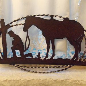 Praying cowboy with horse wall art